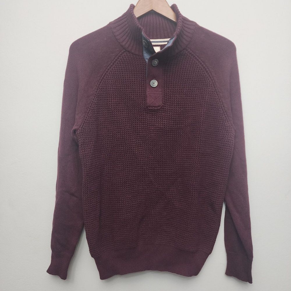 Weatherproof Vintage Allover Stitch Mockneck Sweater  New Mens Small Maroon Red‎